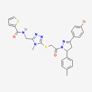 molecular formula C27H25BrN6O2S2 B11458168 N-((5-((2-(3-(4-bromophenyl)-5-(p-tolyl)-4,5-dihydro-1H-pyrazol-1-yl)-2-oxoethyl)thio)-4-methyl-4H-1,2,4-triazol-3-yl)methyl)thiophene-2-carboxamide 