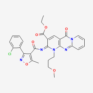 molecular formula C29H26ClN5O6 B11458286 ethyl 6-[3-(2-chlorophenyl)-5-methyl-1,2-oxazole-4-carbonyl]imino-7-(3-methoxypropyl)-2-oxo-1,7,9-triazatricyclo[8.4.0.03,8]tetradeca-3(8),4,9,11,13-pentaene-5-carboxylate 