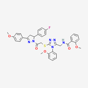 molecular formula C36H33FN6O5S B11458290 N-((5-((2-(5-(4-fluorophenyl)-3-(4-methoxyphenyl)-4,5-dihydro-1H-pyrazol-1-yl)-2-oxoethyl)thio)-4-(2-methoxyphenyl)-4H-1,2,4-triazol-3-yl)methyl)-2-methoxybenzamide 