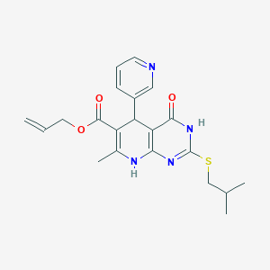 molecular formula C21H24N4O3S B11458409 Prop-2-en-1-yl 7-methyl-2-[(2-methylpropyl)sulfanyl]-4-oxo-5-(pyridin-3-yl)-3,4,5,8-tetrahydropyrido[2,3-d]pyrimidine-6-carboxylate 