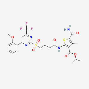 molecular formula C26H27F3N4O7S2 B11458676 Propan-2-yl 5-carbamoyl-2-[(4-{[4-(2-methoxyphenyl)-6-(trifluoromethyl)pyrimidin-2-yl]sulfonyl}butanoyl)amino]-4-methylthiophene-3-carboxylate 