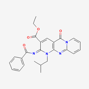 molecular formula C25H24N4O4 B11458811 ethyl 6-benzoylimino-7-(2-methylpropyl)-2-oxo-1,7,9-triazatricyclo[8.4.0.03,8]tetradeca-3(8),4,9,11,13-pentaene-5-carboxylate 