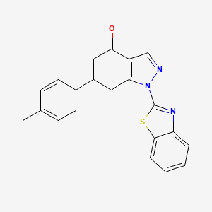 molecular formula C21H17N3OS B11458950 1-(1,3-benzothiazol-2-yl)-6-(4-methylphenyl)-1,5,6,7-tetrahydro-4H-indazol-4-one 