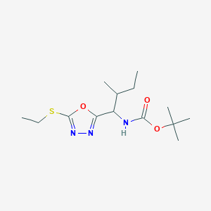 molecular formula C14H25N3O3S B11458993 Tert-butyl (1-(5-(ethylthio)-1,3,4-oxadiazol-2-yl)-2-methylbutyl)carbamate 