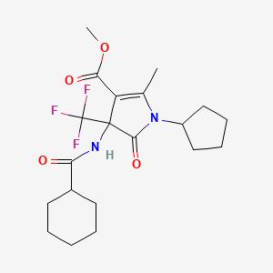 molecular formula C20H27F3N2O4 B11459019 methyl 4-[(cyclohexylcarbonyl)amino]-1-cyclopentyl-2-methyl-5-oxo-4-(trifluoromethyl)-4,5-dihydro-1H-pyrrole-3-carboxylate 