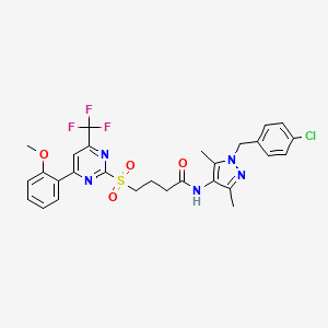 molecular formula C28H27ClF3N5O4S B11459194 N-[1-(4-chlorobenzyl)-3,5-dimethyl-1H-pyrazol-4-yl]-4-{[4-(2-methoxyphenyl)-6-(trifluoromethyl)pyrimidin-2-yl]sulfonyl}butanamide 