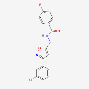 molecular formula C17H12ClFN2O2 B11459393 N-{[3-(3-chlorophenyl)-1,2-oxazol-5-yl]methyl}-4-fluorobenzamide 