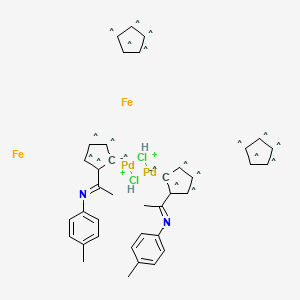 molecular formula C28H26Cl2N2Pd2.2C5H5.2Fe B1145942 DI-M-Chlorobis[2-[1-[(4-methylphenyl)imino]ethyl]ferrocenyl-C,N]DI-palladium CAS No. 156279-08-2