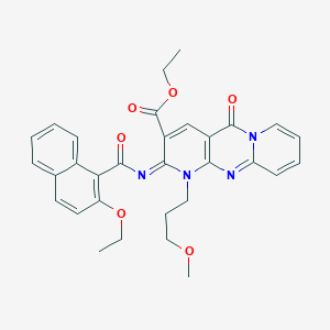 molecular formula C31H30N4O6 B11459649 ethyl 6-(2-ethoxynaphthalene-1-carbonyl)imino-7-(3-methoxypropyl)-2-oxo-1,7,9-triazatricyclo[8.4.0.03,8]tetradeca-3(8),4,9,11,13-pentaene-5-carboxylate 