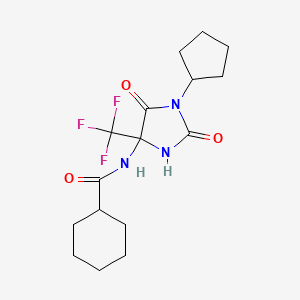 molecular formula C16H22F3N3O3 B11459672 N-[1-cyclopentyl-2,5-dioxo-4-(trifluoromethyl)imidazolidin-4-yl]cyclohexanecarboxamide 