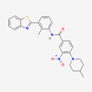 molecular formula C27H26N4O3S B11459699 N-[3-(1,3-benzothiazol-2-yl)-2-methylphenyl]-4-(4-methylpiperidin-1-yl)-3-nitrobenzamide 