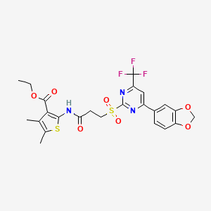 molecular formula C24H22F3N3O7S2 B11459770 Ethyl 2-[(3-{[4-(1,3-benzodioxol-5-yl)-6-(trifluoromethyl)pyrimidin-2-yl]sulfonyl}propanoyl)amino]-4,5-dimethylthiophene-3-carboxylate 