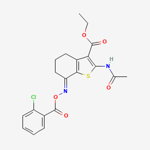 molecular formula C20H19ClN2O5S B11459819 Ethyl 2-(acetylamino)-7-{[(2-chlorobenzoyl)oxy]imino}-4,5,6,7-tetrahydro-1-benzothiophene-3-carboxylate 