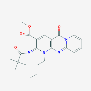 molecular formula C23H28N4O4 B11459846 ethyl 7-butyl-6-(2,2-dimethylpropanoylimino)-2-oxo-1,7,9-triazatricyclo[8.4.0.03,8]tetradeca-3(8),4,9,11,13-pentaene-5-carboxylate 