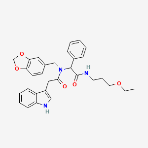 molecular formula C31H33N3O5 B11459851 N-(1,3-benzodioxol-5-ylmethyl)-N-{2-[(3-ethoxypropyl)amino]-2-oxo-1-phenylethyl}-2-(1H-indol-3-yl)acetamide 