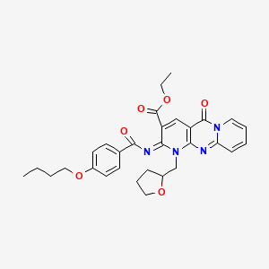 molecular formula C30H32N4O6 B11459906 ethyl 6-(4-butoxybenzoyl)imino-2-oxo-7-(oxolan-2-ylmethyl)-1,7,9-triazatricyclo[8.4.0.03,8]tetradeca-3(8),4,9,11,13-pentaene-5-carboxylate 