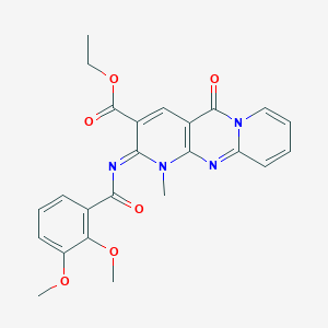 molecular formula C24H22N4O6 B11459968 ethyl 6-(2,3-dimethoxybenzoyl)imino-7-methyl-2-oxo-1,7,9-triazatricyclo[8.4.0.03,8]tetradeca-3(8),4,9,11,13-pentaene-5-carboxylate 