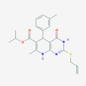 molecular formula C22H25N3O3S B11459977 Propan-2-yl 7-methyl-5-(3-methylphenyl)-4-oxo-2-(prop-2-en-1-ylsulfanyl)-3,4,5,8-tetrahydropyrido[2,3-d]pyrimidine-6-carboxylate 