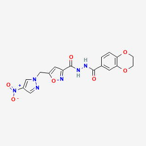 molecular formula C17H14N6O7 B11460240 N'-(2,3-dihydro-1,4-benzodioxin-6-ylcarbonyl)-5-[(4-nitro-1H-pyrazol-1-yl)methyl]-1,2-oxazole-3-carbohydrazide 