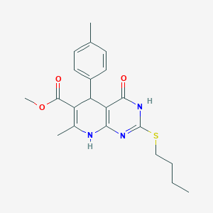 molecular formula C21H25N3O3S B11460283 Methyl 2-(butylsulfanyl)-7-methyl-5-(4-methylphenyl)-4-oxo-3,4,5,8-tetrahydropyrido[2,3-d]pyrimidine-6-carboxylate 