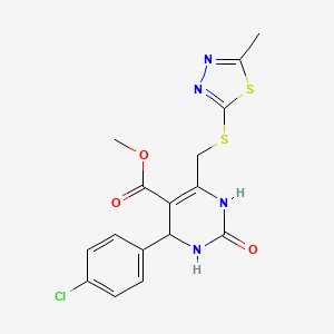 molecular formula C16H15ClN4O3S2 B11460318 Methyl 4-(4-chlorophenyl)-6-{[(5-methyl-1,3,4-thiadiazol-2-yl)sulfanyl]methyl}-2-oxo-1,2,3,4-tetrahydropyrimidine-5-carboxylate 