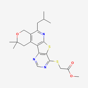 molecular formula C21H25N3O3S2 B11460411 methyl 2-[[4,4-dimethyl-8-(2-methylpropyl)-5-oxa-11-thia-9,14,16-triazatetracyclo[8.7.0.02,7.012,17]heptadeca-1(10),2(7),8,12(17),13,15-hexaen-13-yl]sulfanyl]acetate 