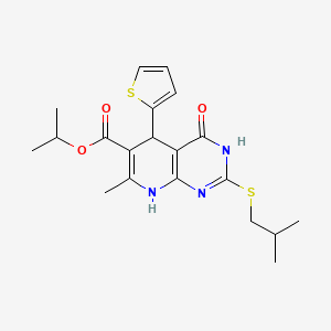 molecular formula C20H25N3O3S2 B11460504 Propan-2-yl 7-methyl-2-[(2-methylpropyl)sulfanyl]-4-oxo-5-(thiophen-2-yl)-3,4,5,8-tetrahydropyrido[2,3-d]pyrimidine-6-carboxylate 