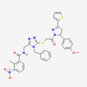 molecular formula C34H31N7O5S2 B11460526 N-((4-benzyl-5-((2-(5-(4-methoxyphenyl)-3-(thiophen-2-yl)-4,5-dihydro-1H-pyrazol-1-yl)-2-oxoethyl)thio)-4H-1,2,4-triazol-3-yl)methyl)-2-methyl-3-nitrobenzamide 