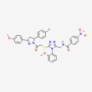 molecular formula C35H30FN7O6S B11460567 N-{[5-({2-[5-(4-Fluorophenyl)-3-(4-methoxyphenyl)-4,5-dihydro-1H-pyrazol-1-YL]-2-oxoethyl}sulfanyl)-4-(2-methoxyphenyl)-4H-1,2,4-triazol-3-YL]methyl}-4-nitrobenzamide 