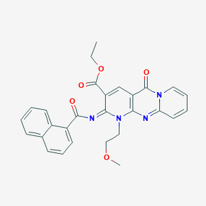 molecular formula C28H24N4O5 B11460568 ethyl 7-(2-methoxyethyl)-6-(naphthalene-1-carbonylimino)-2-oxo-1,7,9-triazatricyclo[8.4.0.03,8]tetradeca-3(8),4,9,11,13-pentaene-5-carboxylate 