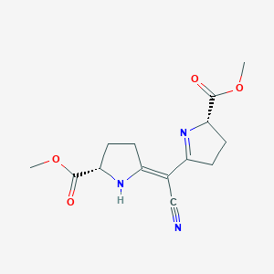molecular formula C14H17N3O4 B011461 Methyl (2S)-5-[(Z)-cyano-[(5S)-5-methoxycarbonylpyrrolidin-2-ylidene]methyl]-3,4-dihydro-2H-pyrrole-2-carboxylate CAS No. 105251-49-8