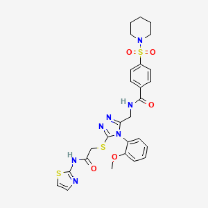 molecular formula C27H29N7O5S3 B11461163 N-{[4-(2-Methoxyphenyl)-5-({[(1,3-thiazol-2-YL)carbamoyl]methyl}sulfanyl)-4H-1,2,4-triazol-3-YL]methyl}-4-(piperidine-1-sulfonyl)benzamide 