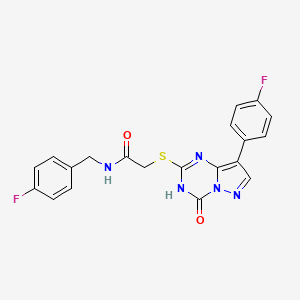 molecular formula C20H15F2N5O2S B11461205 N-(4-fluorobenzyl)-2-{[8-(4-fluorophenyl)-4-oxo-3,4-dihydropyrazolo[1,5-a][1,3,5]triazin-2-yl]sulfanyl}acetamide 