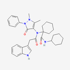 molecular formula C34H41N5O3 B11461240 N-cyclohexyl-1-[(1,5-dimethyl-3-oxo-2-phenyl-2,3-dihydro-1H-pyrazol-4-yl)(1H-indol-3-ylacetyl)amino]cyclohexanecarboxamide 