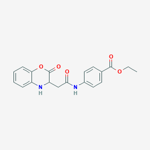molecular formula C19H18N2O5 B11461293 ethyl 4-{[(2-oxo-3,4-dihydro-2H-1,4-benzoxazin-3-yl)acetyl]amino}benzoate 
