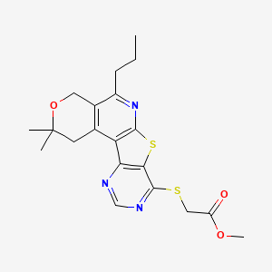 molecular formula C20H23N3O3S2 B11461422 methyl 2-[(4,4-dimethyl-8-propyl-5-oxa-11-thia-9,14,16-triazatetracyclo[8.7.0.02,7.012,17]heptadeca-1(10),2(7),8,12(17),13,15-hexaen-13-yl)sulfanyl]acetate 