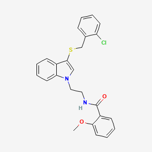 molecular formula C25H23ClN2O2S B11461656 N-(2-(3-((2-chlorobenzyl)thio)-1H-indol-1-yl)ethyl)-2-methoxybenzamide 