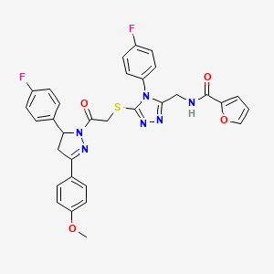 molecular formula C32H26F2N6O4S B11461666 N-{[4-(4-Fluorophenyl)-5-({2-[5-(4-fluorophenyl)-3-(4-methoxyphenyl)-4,5-dihydro-1H-pyrazol-1-YL]-2-oxoethyl}sulfanyl)-4H-1,2,4-triazol-3-YL]methyl}furan-2-carboxamide 