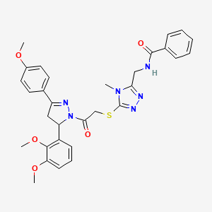 molecular formula C31H32N6O5S B11461726 N-((5-((2-(5-(2,3-dimethoxyphenyl)-3-(4-methoxyphenyl)-4,5-dihydro-1H-pyrazol-1-yl)-2-oxoethyl)thio)-4-methyl-4H-1,2,4-triazol-3-yl)methyl)benzamide 
