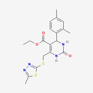 molecular formula C19H22N4O3S2 B11461753 Ethyl 4-(2,4-dimethylphenyl)-6-{[(5-methyl-1,3,4-thiadiazol-2-yl)sulfanyl]methyl}-2-oxo-1,2,3,4-tetrahydropyrimidine-5-carboxylate 