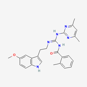 molecular formula C26H28N6O2 B11462198 N-[(E)-[(4,6-dimethylpyrimidin-2-yl)amino]{[2-(5-methoxy-1H-indol-3-yl)ethyl]amino}methylidene]-2-methylbenzamide 