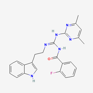 molecular formula C24H23FN6O B11462254 N-[(E)-[(4,6-dimethylpyrimidin-2-yl)amino]{[2-(1H-indol-3-yl)ethyl]amino}methylidene]-2-fluorobenzamide 