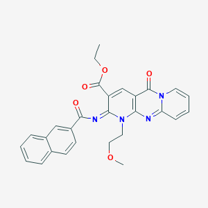 molecular formula C28H24N4O5 B11462340 ethyl 7-(2-methoxyethyl)-6-(naphthalene-2-carbonylimino)-2-oxo-1,7,9-triazatricyclo[8.4.0.03,8]tetradeca-3(8),4,9,11,13-pentaene-5-carboxylate 