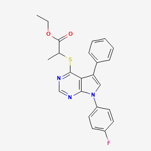 molecular formula C23H20FN3O2S B11462841 ethyl 2-{[7-(4-fluorophenyl)-5-phenyl-7H-pyrrolo[2,3-d]pyrimidin-4-yl]sulfanyl}propanoate 