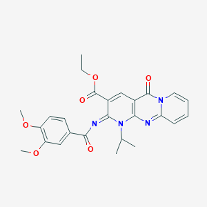 molecular formula C26H26N4O6 B11462900 ethyl 6-(3,4-dimethoxybenzoyl)imino-2-oxo-7-propan-2-yl-1,7,9-triazatricyclo[8.4.0.03,8]tetradeca-3(8),4,9,11,13-pentaene-5-carboxylate 