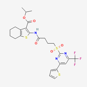 molecular formula C25H26F3N3O5S3 B11462962 Propan-2-yl 2-[(4-{[4-(thiophen-2-yl)-6-(trifluoromethyl)pyrimidin-2-yl]sulfonyl}butanoyl)amino]-4,5,6,7-tetrahydro-1-benzothiophene-3-carboxylate 