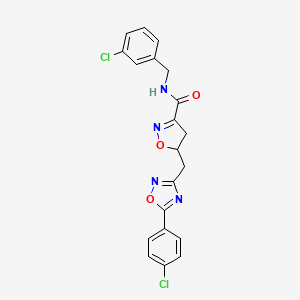 molecular formula C20H16Cl2N4O3 B11463290 N-(3-chlorobenzyl)-5-{[5-(4-chlorophenyl)-1,2,4-oxadiazol-3-yl]methyl}-4,5-dihydro-1,2-oxazole-3-carboxamide 