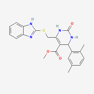 molecular formula C22H22N4O3S B11463308 methyl 6-[(1H-benzimidazol-2-ylsulfanyl)methyl]-4-(2,5-dimethylphenyl)-2-oxo-1,2,3,4-tetrahydropyrimidine-5-carboxylate 
