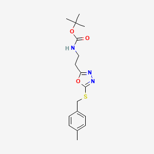 molecular formula C17H23N3O3S B11463317 tert-butyl N-[2-[5-[(4-methylphenyl)methylsulfanyl]-1,3,4-oxadiazol-2-yl]ethyl]carbamate CAS No. 842973-17-5