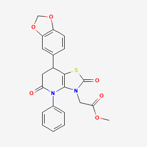 molecular formula C22H18N2O6S B11463404 methyl [7-(1,3-benzodioxol-5-yl)-2,5-dioxo-4-phenyl-4,5,6,7-tetrahydro[1,3]thiazolo[4,5-b]pyridin-3(2H)-yl]acetate 
